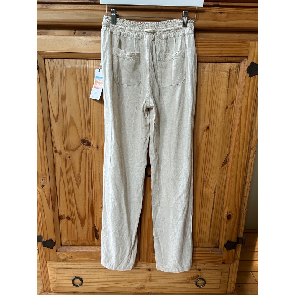 Cali 1850 Linen Beach Pants Oatmeal Beige Smocked Womens M NWT - Picture 3 of 10